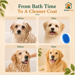 Silicone Pet Bath & Massage Brush with Soft Rubber Bristles and Adjustable Circular Grip