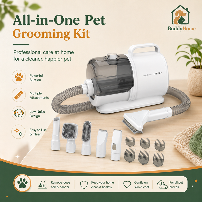 6-in-1 Pet Grooming Vacuum Kit with Clippers and Powerful Suction
