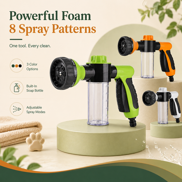 8-Mode Pet Bath Spray Nozzle with Soap Dispenser