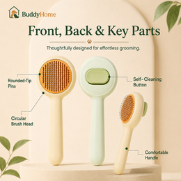 One-Touch Self-Cleaning Pet Grooming Brush with Rounded Pins for Loose Fur Removal – Dogs & Cats