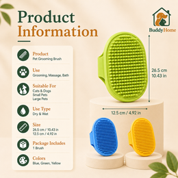 Silicone Pet Bath & Massage Brush with Soft Rubber Bristles and Adjustable Circular Grip