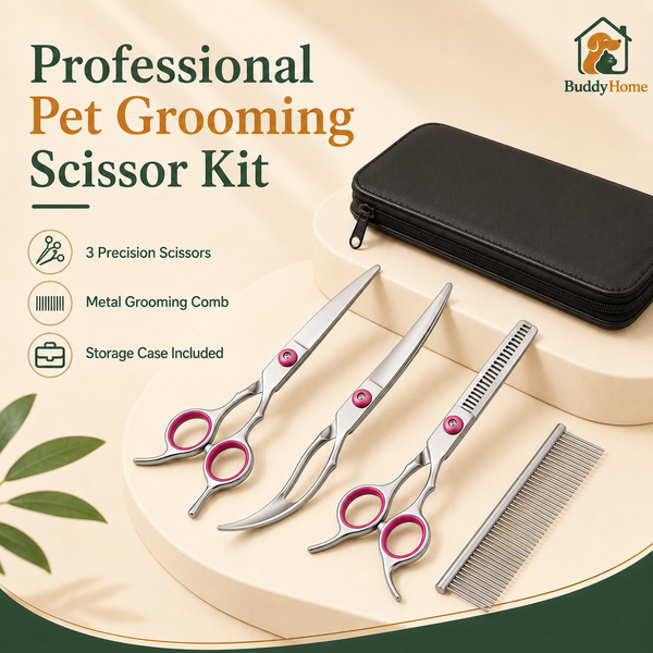 **Professional Pet Grooming Scissors Set – Rounded Safety Tips for Precise At-Home Trimming**