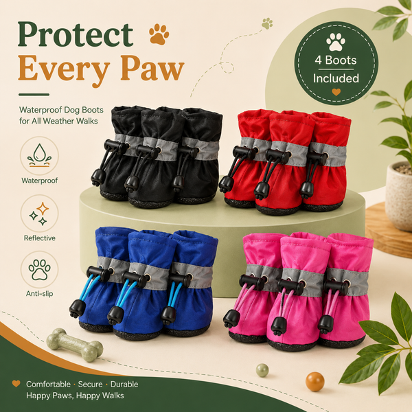 Four-Piece Water-Resistant Dog Boots with Non-Slip Paw Protection