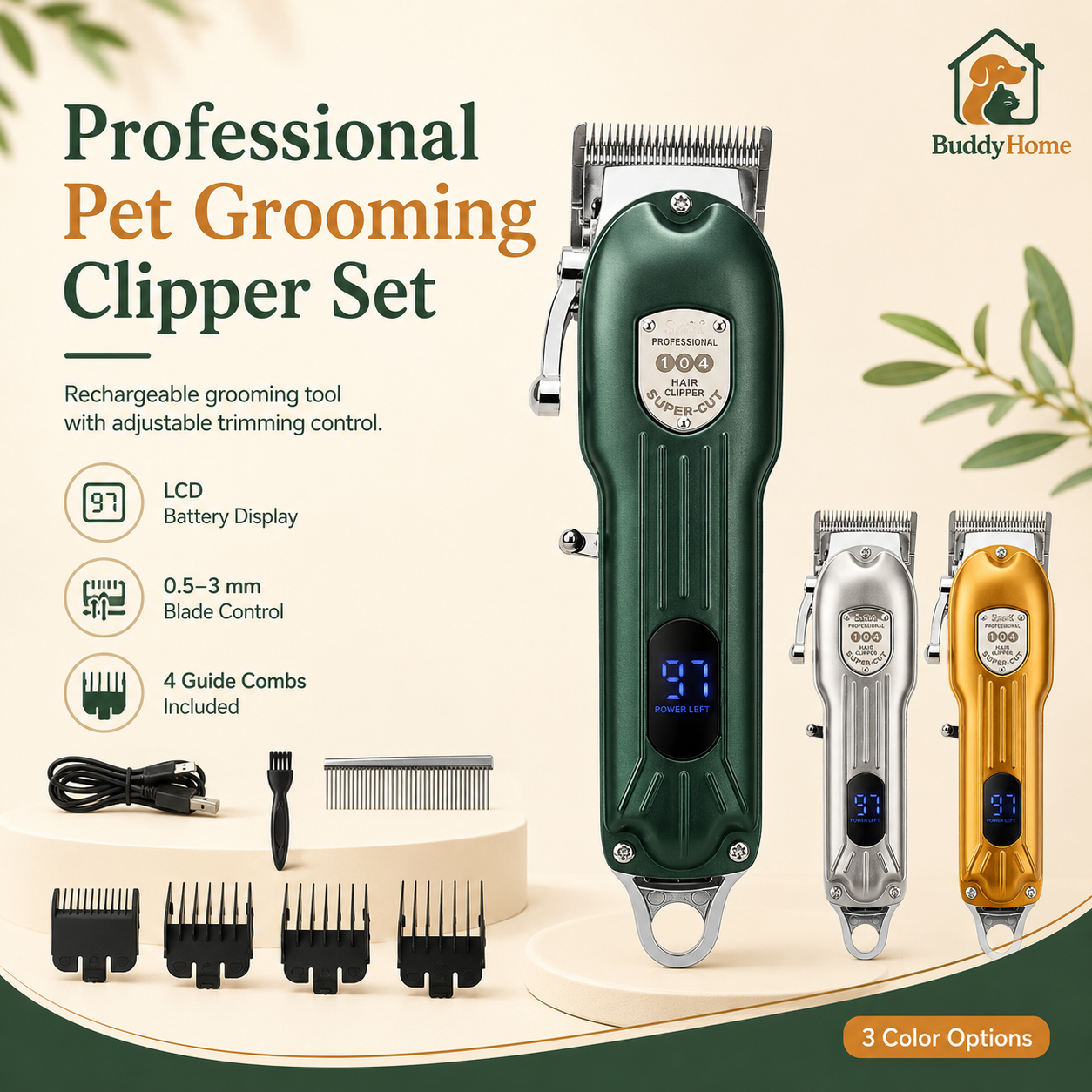 Professional Cordless Pet Hair Clipper – All-Metal Low-Noise Grooming Trimmer for Dogs & Cats