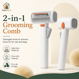 Petgravity 2-in-1 Pet Dematting & Deshedding Comb for Dogs Cats Rotatable Pin Safe 2mm Blade One-click Hair Removal
