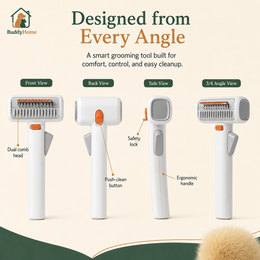 Petgravity 2-in-1 Pet Dematting & Deshedding Comb for Dogs Cats Rotatable Pin Safe 2mm Blade One-click Hair Removal