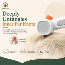 Petgravity 2-in-1 Pet Dematting & Deshedding Comb for Dogs Cats Rotatable Pin Safe 2mm Blade One-click Hair Removal