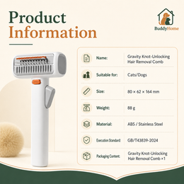 Petgravity 2-in-1 Pet Dematting & Deshedding Comb for Dogs Cats Rotatable Pin Safe 2mm Blade One-click Hair Removal