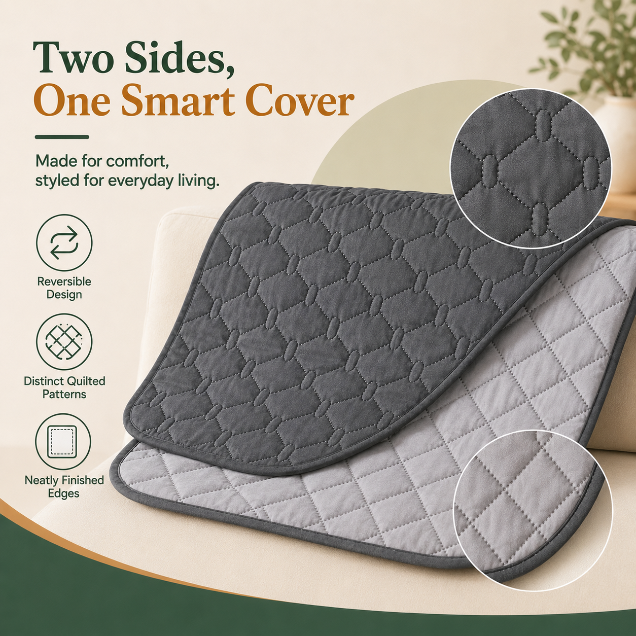 Reversible Waterproof Quilted Pet Furniture Cover for Sofas, Beds and Cars