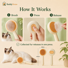 One-Touch Self-Cleaning Pet Grooming Brush with Rounded Pins for Loose Fur Removal – Dogs & Cats