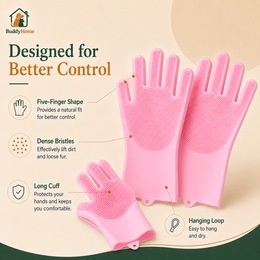 Silicone Pet Bathing Gloves with Gentle Scrub Bristles for Dogs & Cats