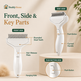 One-Touch Self-Cleaning Stainless Steel Dematting & Deshedding Comb for Long-Haired Dogs & Cats