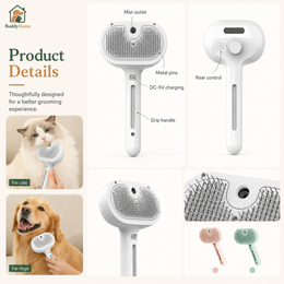 Steamy Dog Brush Electric Spray Cat Hair Brush 3 in1 Dog Steamer Brush for Massage Pet Grooming Removing Tangled and Loose Hair