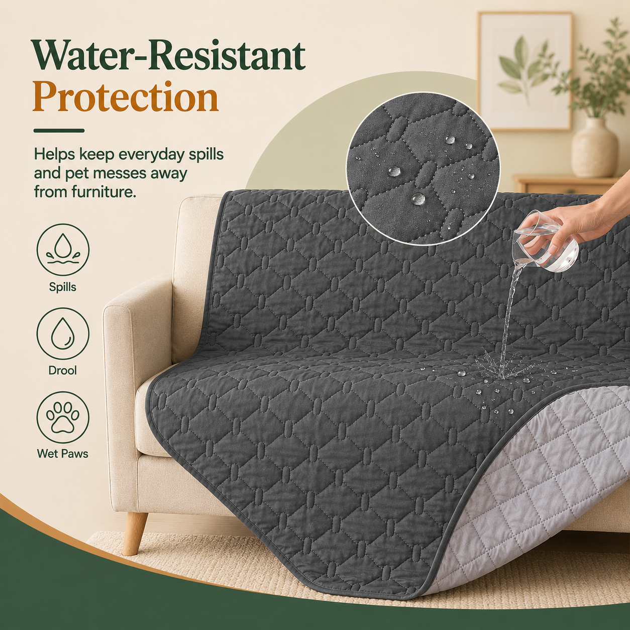 Reversible Waterproof Quilted Pet Furniture Cover for Sofas, Beds and Cars