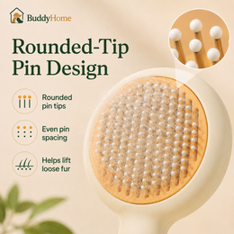 One-Touch Self-Cleaning Pet Grooming Brush with Rounded Pins for Loose Fur Removal – Dogs & Cats