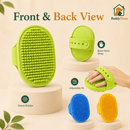 Silicone Pet Bath & Massage Brush with Soft Rubber Bristles and Adjustable Circular Grip
