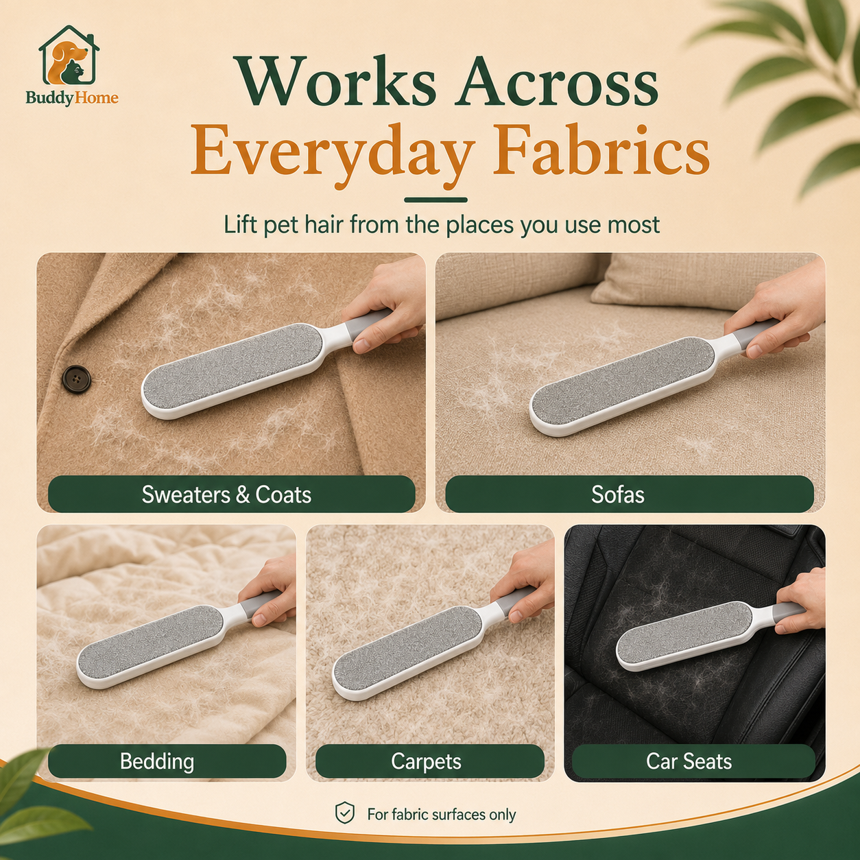 Double-Sided Static Pet Hair Remover Brush for Clothing and Furniture