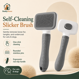 Dual-Use Dog Cat Grooming Brush 20×10×5.5cm, Self-Cleaning Slicker Comb with Round-Tip Bent Needles, Ergonomic Handle for Pet Ha