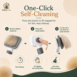 Dual-Use Dog Cat Grooming Brush 20×10×5.5cm, Self-Cleaning Slicker Comb with Round-Tip Bent Needles, Ergonomic Handle for Pet Ha