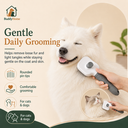 Dual-Use Dog Cat Grooming Brush 20×10×5.5cm, Self-Cleaning Slicker Comb with Round-Tip Bent Needles, Ergonomic Handle for Pet Ha