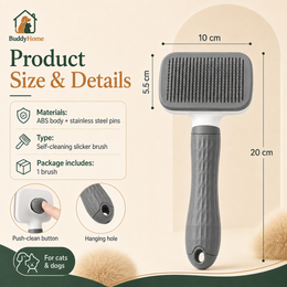 Dual-Use Dog Cat Grooming Brush 20×10×5.5cm, Self-Cleaning Slicker Comb with Round-Tip Bent Needles, Ergonomic Handle for Pet Ha