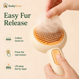 One-Touch Self-Cleaning Pet Grooming Brush with Rounded Pins for Loose Fur Removal – Dogs & Cats