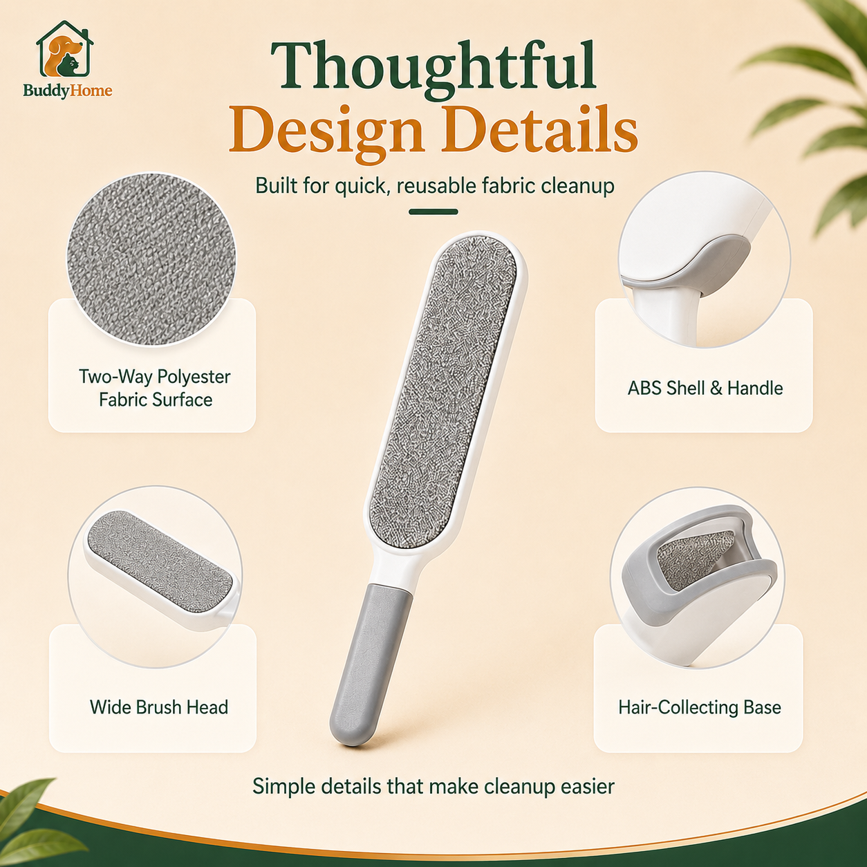 Double-Sided Static Pet Hair Remover Brush for Clothing and Furniture
