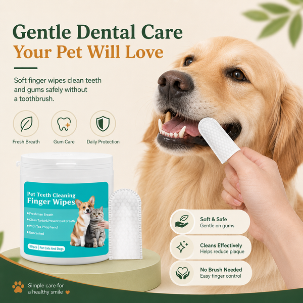 Lick-Safe Pet Dental Finger Wipes for Teeth and Gum Cleaning