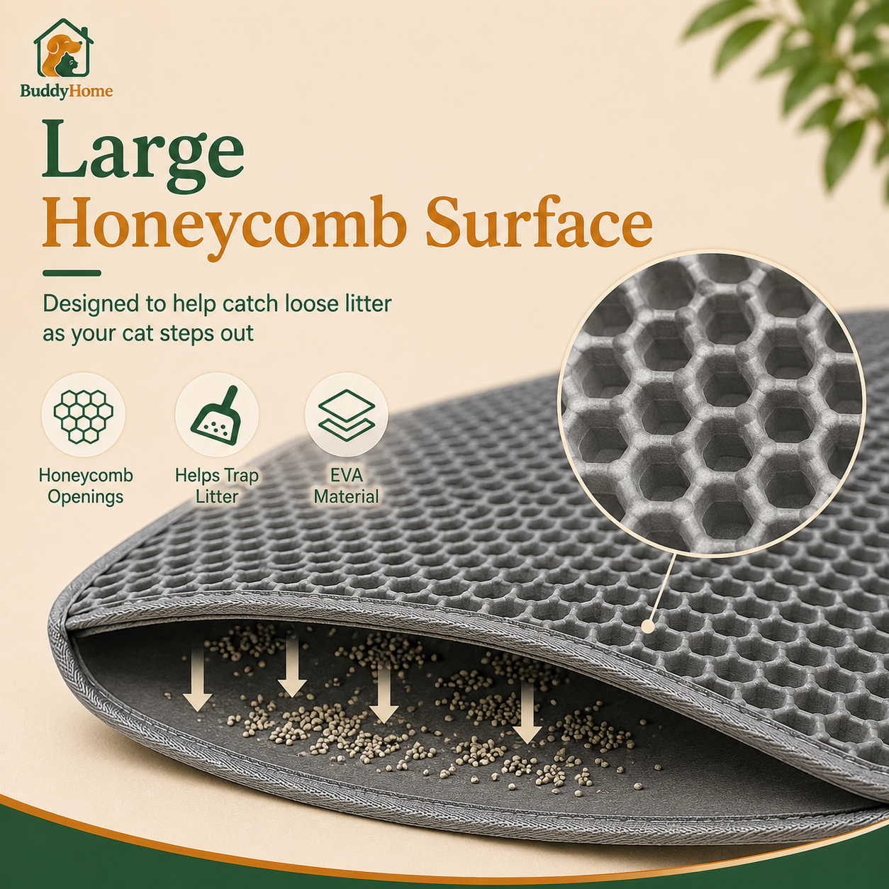 Large Waterproof Double-Layer Cat Litter Trapping Mat with Non-Slip Base