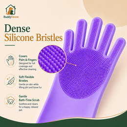 Silicone Pet Bathing Gloves with Gentle Scrub Bristles for Dogs & Cats