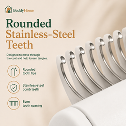 One-Touch Self-Cleaning Stainless Steel Dematting & Deshedding Comb for Long-Haired Dogs & Cats
