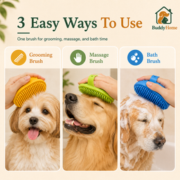 Silicone Pet Bath & Massage Brush with Soft Rubber Bristles and Adjustable Circular Grip