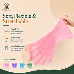 Silicone Pet Bathing Gloves with Gentle Scrub Bristles for Dogs & Cats