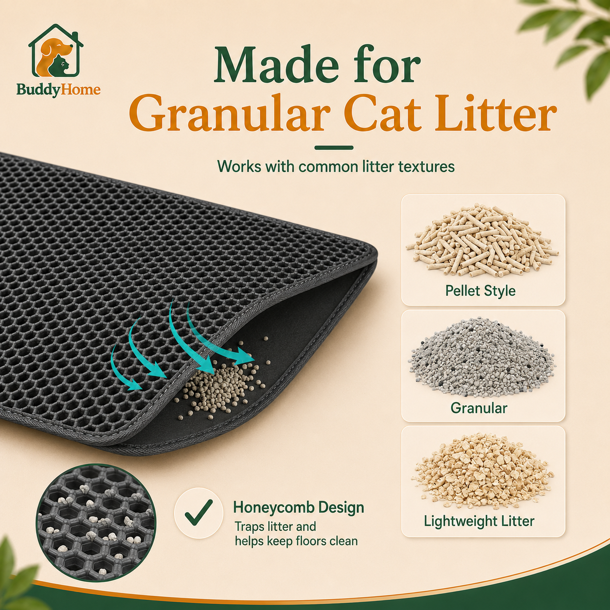 Large Waterproof Double-Layer Cat Litter Trapping Mat with Non-Slip Base