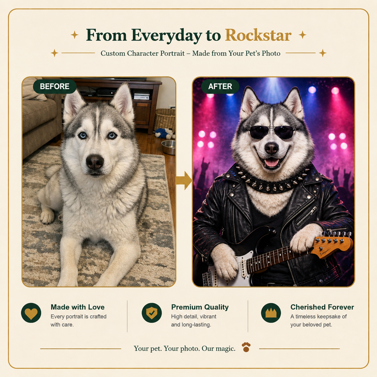 Rockstar Custom Pet Portrait – Turn Your Pet into the Star of the Show