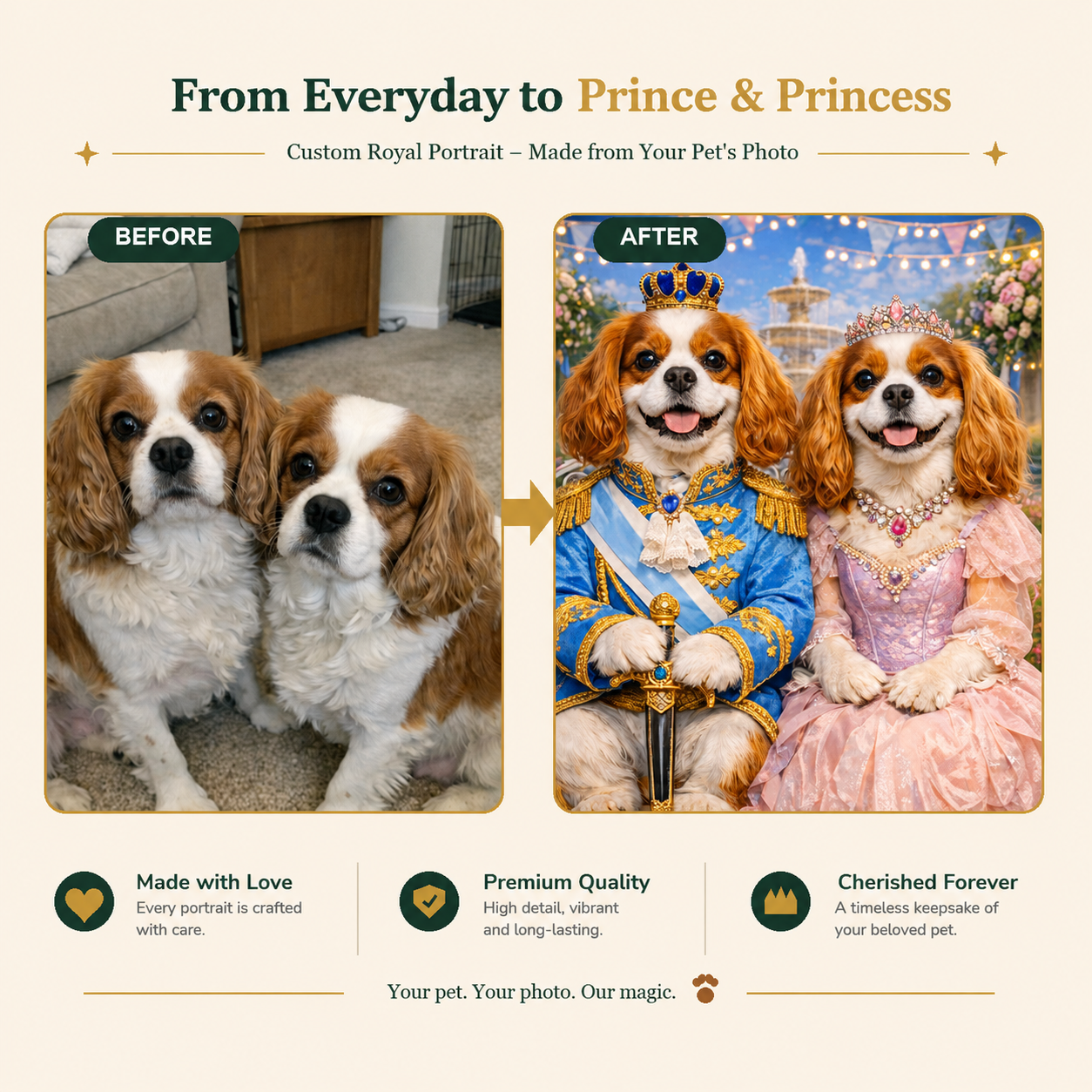 Prince & Princess Custom Pet Portrait – Made from Your Pet’s Photo