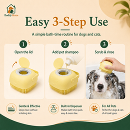 Soft Silicone Pet Bath Brush with Shampoo Dispenser, Massage Bristles and Easy-Grip Handle