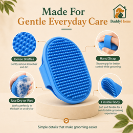 Silicone Pet Bath & Massage Brush with Soft Rubber Bristles and Adjustable Circular Grip