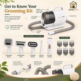 6-in-1 Pet Grooming Vacuum Kit with Clippers and Powerful Suction