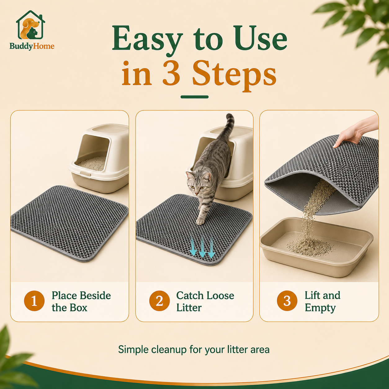 Large Waterproof Double-Layer Cat Litter Trapping Mat with Non-Slip Base