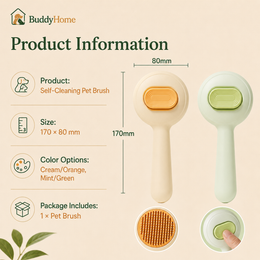 One-Touch Self-Cleaning Pet Grooming Brush with Rounded Pins for Loose Fur Removal – Dogs & Cats