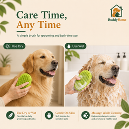 Silicone Pet Bath & Massage Brush with Soft Rubber Bristles and Adjustable Circular Grip