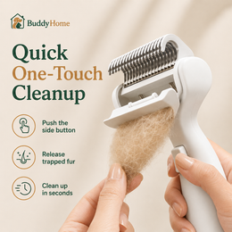 One-Touch Self-Cleaning Stainless Steel Dematting & Deshedding Comb for Long-Haired Dogs & Cats