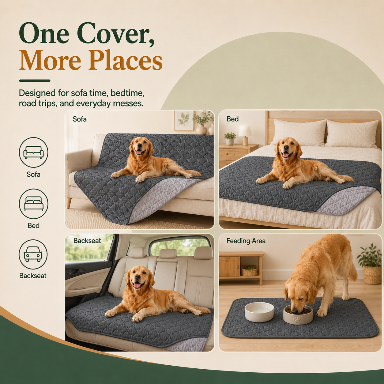 Reversible Waterproof Quilted Pet Furniture Cover for Sofas, Beds and Cars