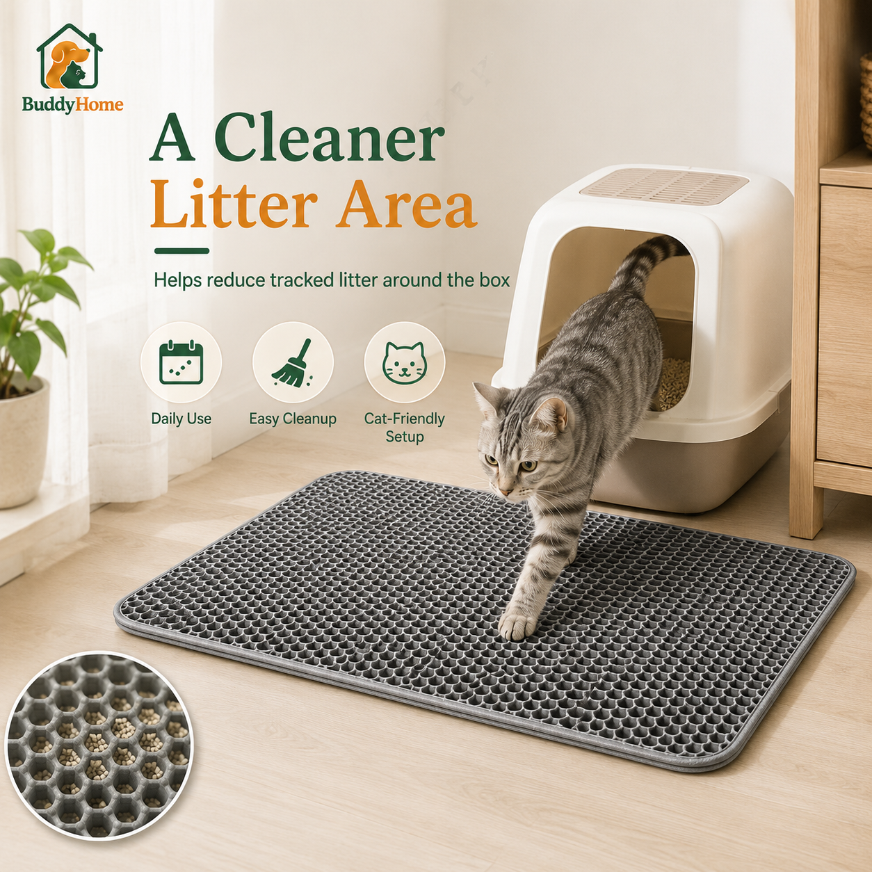 Large Waterproof Double-Layer Cat Litter Trapping Mat with Non-Slip Base