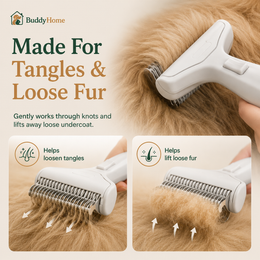 One-Touch Self-Cleaning Stainless Steel Dematting & Deshedding Comb for Long-Haired Dogs & Cats