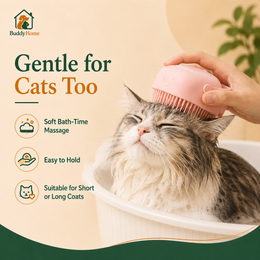 Soft Silicone Pet Bath Brush with Shampoo Dispenser, Massage Bristles and Easy-Grip Handle