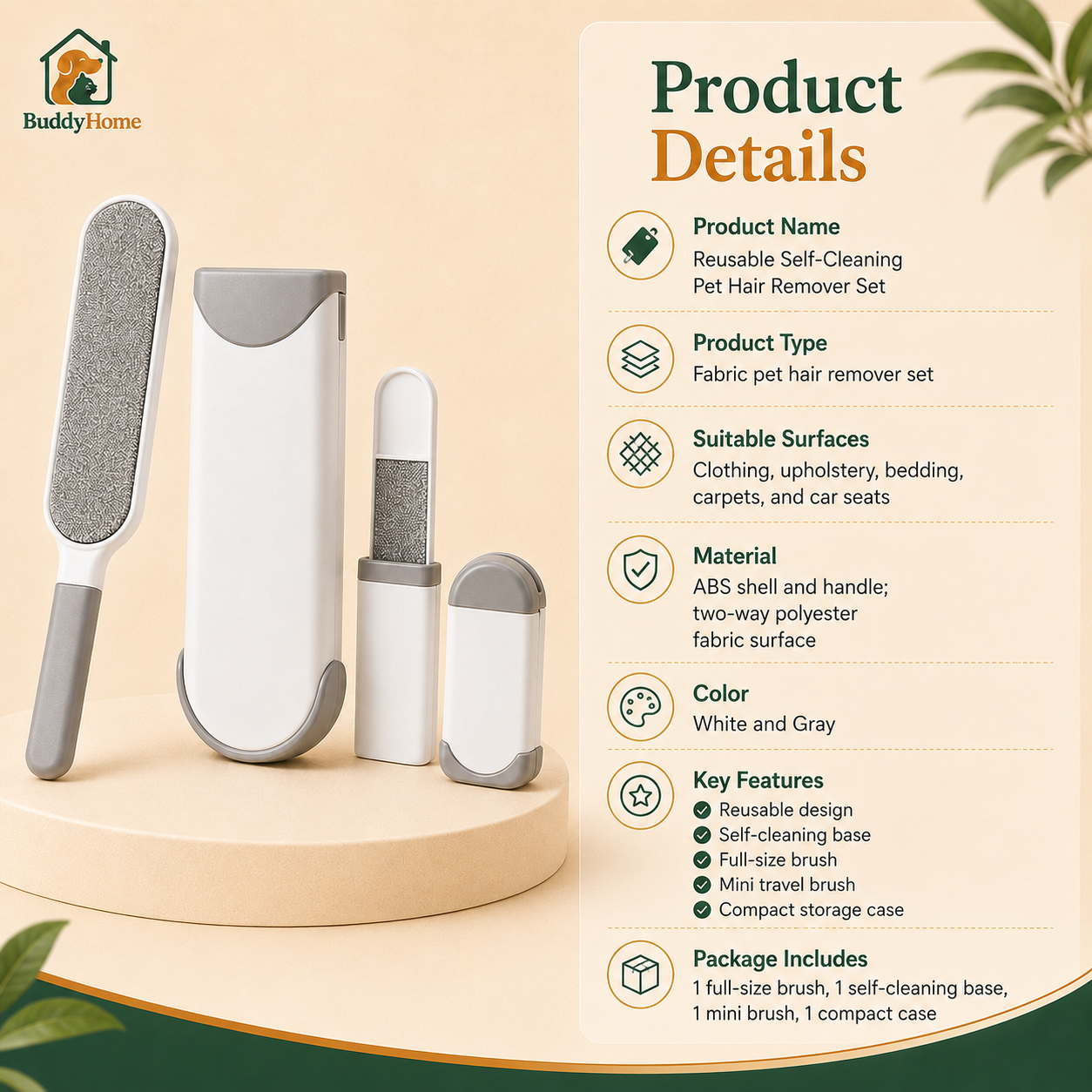 Double-Sided Static Pet Hair Remover Brush for Clothing and Furniture