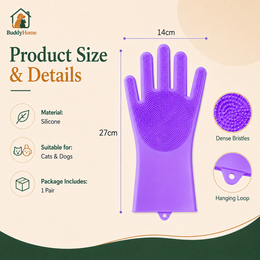 Silicone Pet Bathing Gloves with Gentle Scrub Bristles for Dogs & Cats