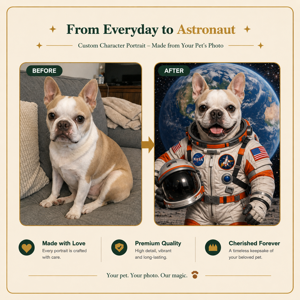Astronaut Custom Pet Portrait – Your Pet on an Adventure Among the Stars